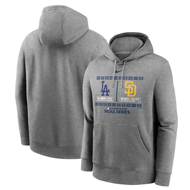 Men's Los Angeles Dodgers vs. San Diego Padres 2024 World Tour Seoul Series Nike Heather Gray Club Pullover Hoodie